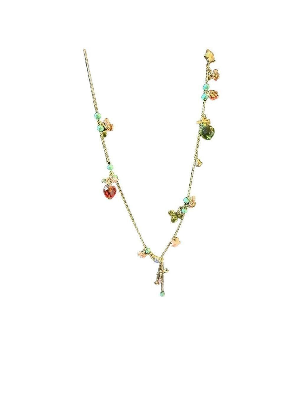 Betsey Johnson Mismatched Pineapple & Flower Linear Necklace & Earrings